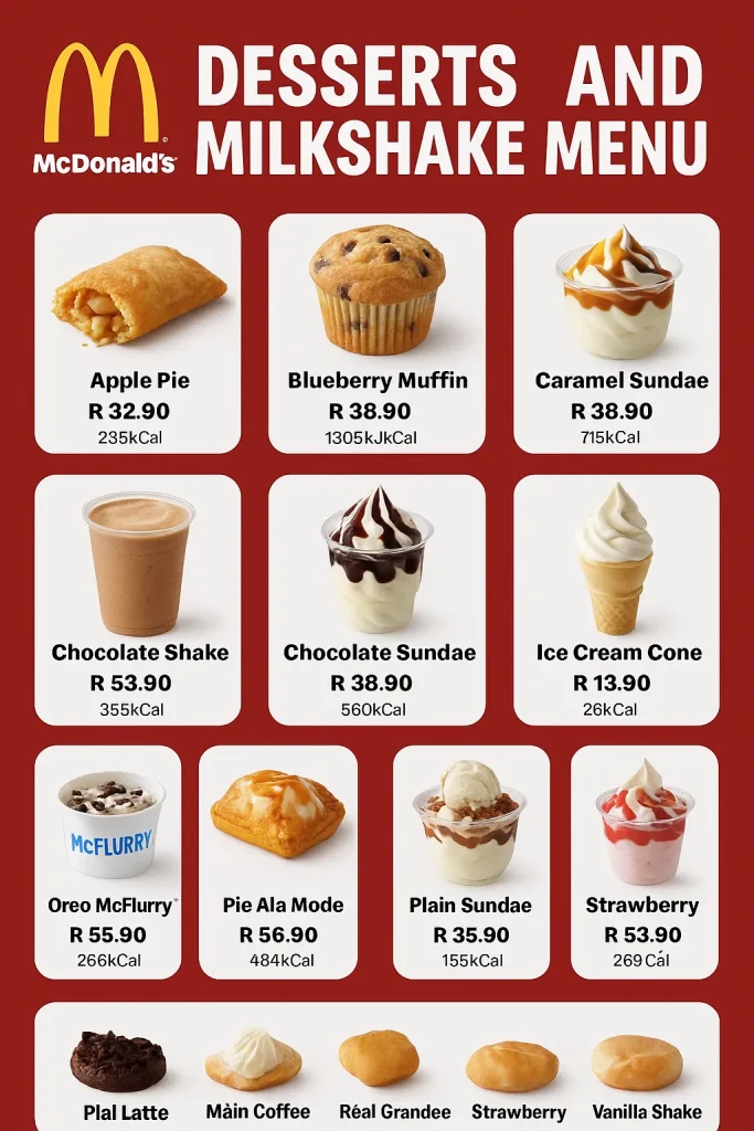 Mcdonald Desserts and Milkshake Menu